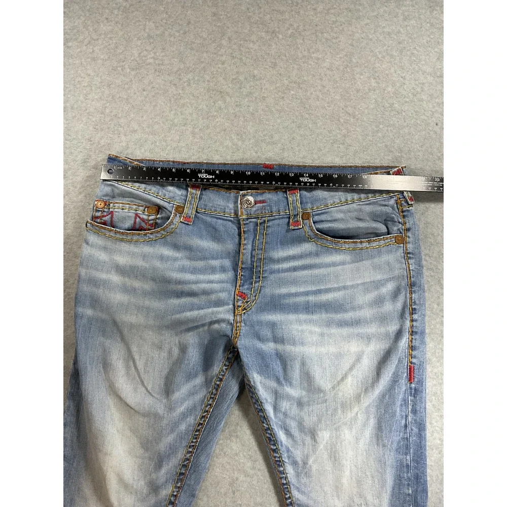 True Religion Section Straight Jeans Mens 40 Light Wash Red Stitch 1768